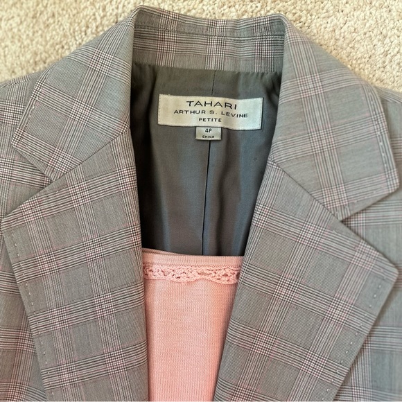 Tahari Arthur S Levine Glen Plaid Jacket Lined Peplum One Button Suit - Picture 2 of 6